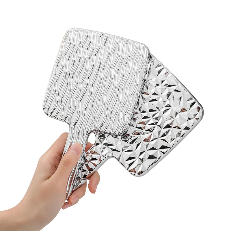 Square Handheld Mirror with Electroplated Ripple Design, Portable Cosmetic Tools Makeup Mirror Gift for Women