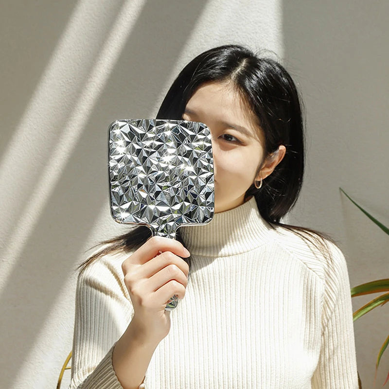 Square Handheld Mirror with Electroplated Ripple Design, Portable Cosmetic Tools Makeup Mirror Gift for Women