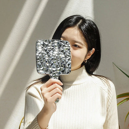 Square Handheld Mirror with Electroplated Ripple Design, Portable Cosmetic Tools Makeup Mirror Gift for Women