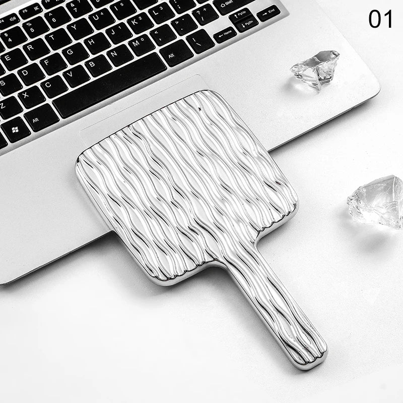 Square Handheld Mirror with Electroplated Ripple Design, Portable Cosmetic Tools Makeup Mirror Gift for Women