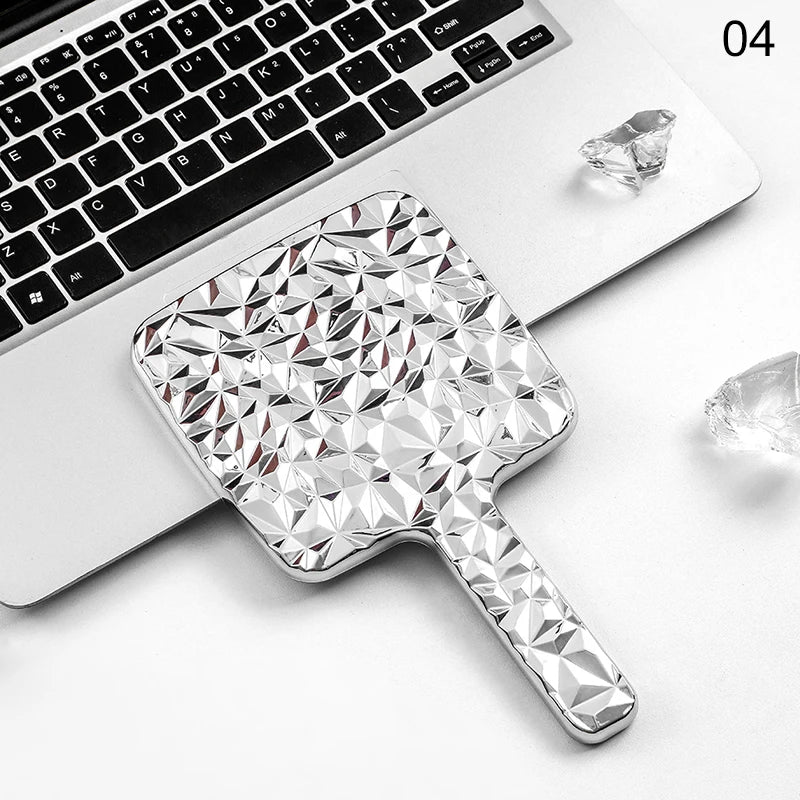 Square Handheld Mirror with Electroplated Ripple Design, Portable Cosmetic Tools Makeup Mirror Gift for Women