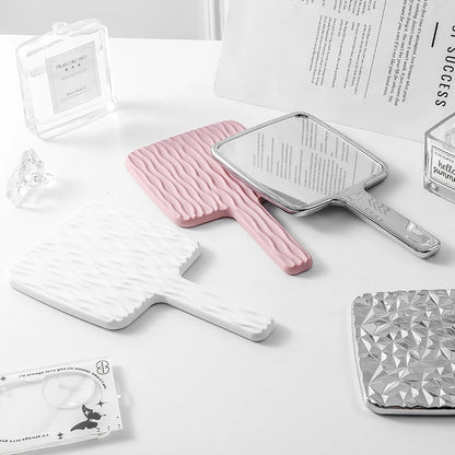 Square Handheld Mirror with Electroplated Ripple Design, Portable Cosmetic Tools Makeup Mirror Gift for Women