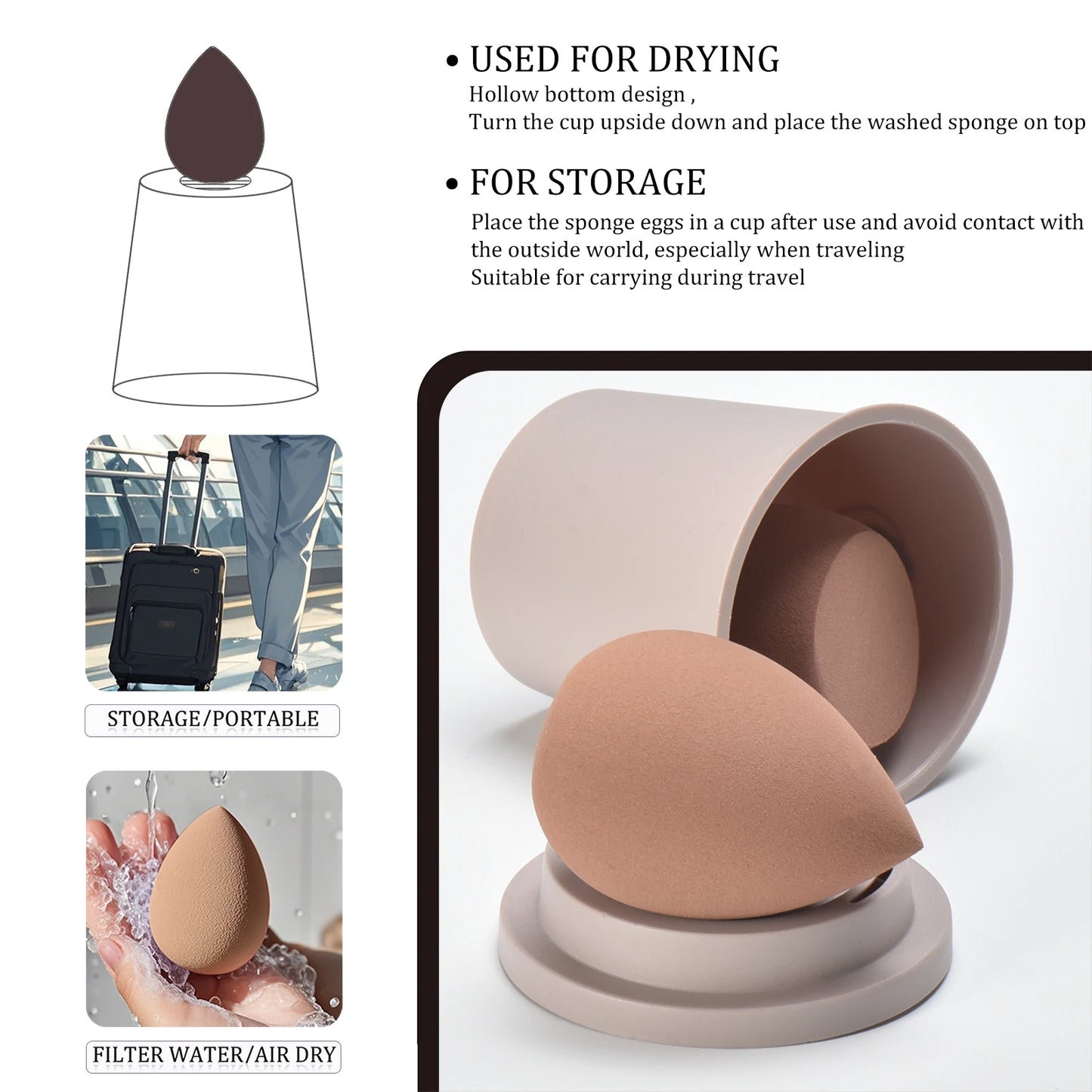Coffee-Colored Makeup Brush Set with Wooden Handles 10-Piece Ladies Cosmetic Tools Including Makeup Sponges