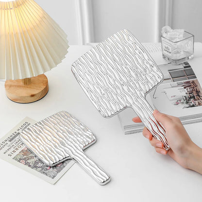Square Handheld Mirror with Electroplated Ripple Design, Portable Cosmetic Tools Makeup Mirror Gift for Women