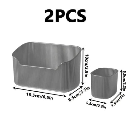 2pcs Square Plastic Cosmetic Tools Organizer Box Countertop Makeup Comestic Tools Box Multifunctional Cabinet Storage Organizer