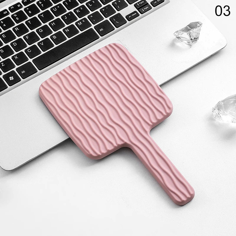 Square Handheld Mirror with Electroplated Ripple Design, Portable Cosmetic Tools Makeup Mirror Gift for Women
